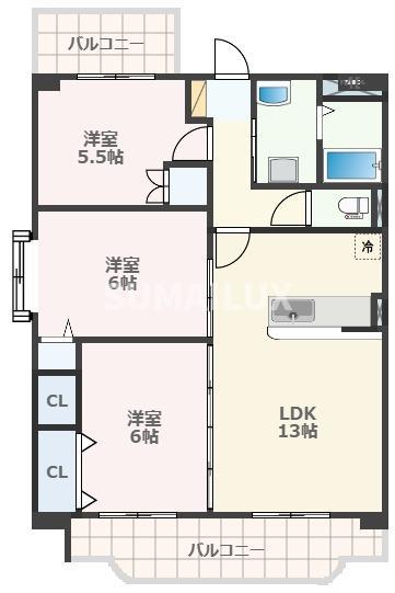 マルエイハイツ砂原(3LDK/4階)の間取り写真