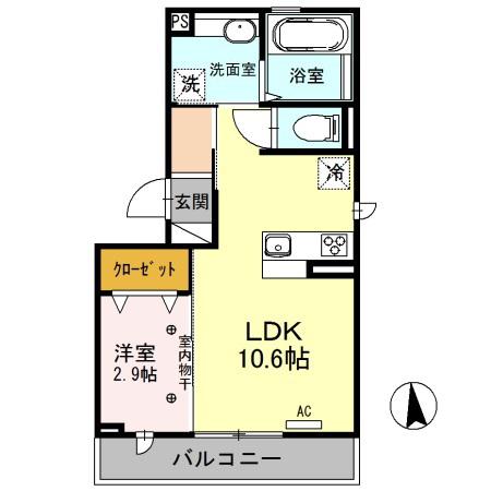 サザンヒルズB(1LDK/2階)の間取り写真