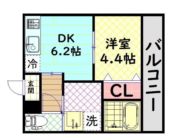 RICHESSE 一条通(1K/2階)の間取り写真
