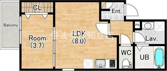 ジーメゾン知立(1LDK/3階)の間取り写真