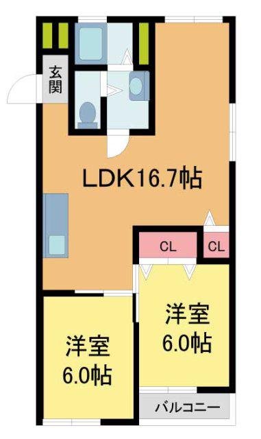 花屋敷第二コーポラス(2LDK/2階)の間取り写真