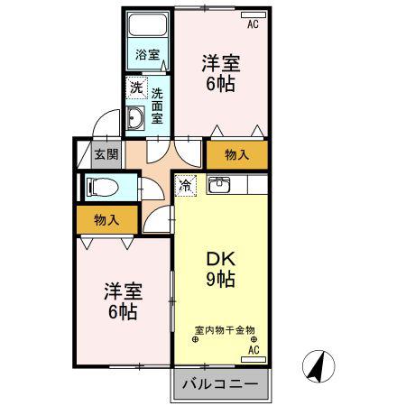 エスポワールY(2DK/1階)の間取り写真