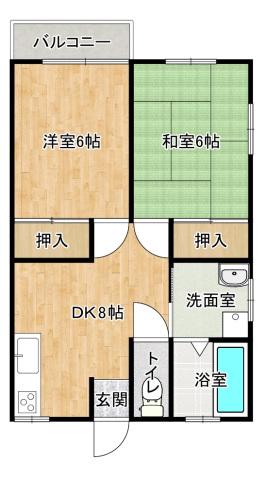 ブルーシャトー(2DK/2階)の間取り写真