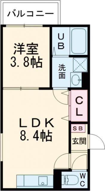 AND TERRACE 北野田(1LDK/2階)の間取り写真