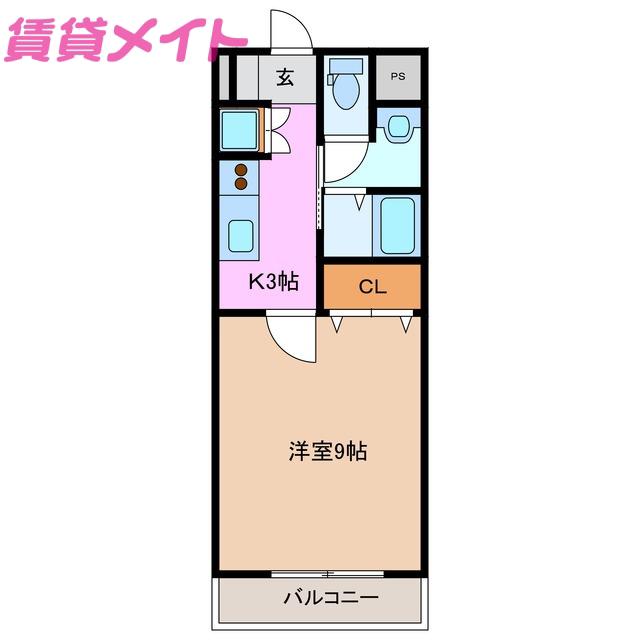 マンション芸濃(1K/2階)の間取り写真