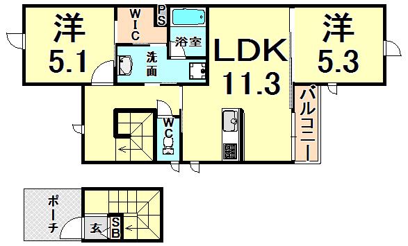 ラリュール(2LDK/2階)の間取り写真