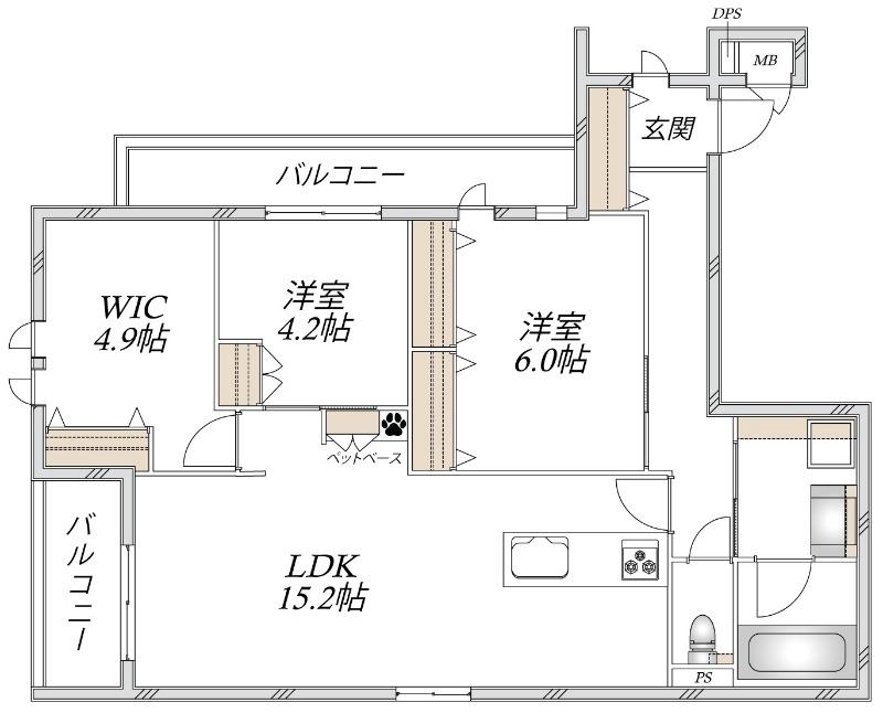 大阪市阿倍野区阪南町2丁目へーベルメゾン(3LDK/3階)の間取り写真