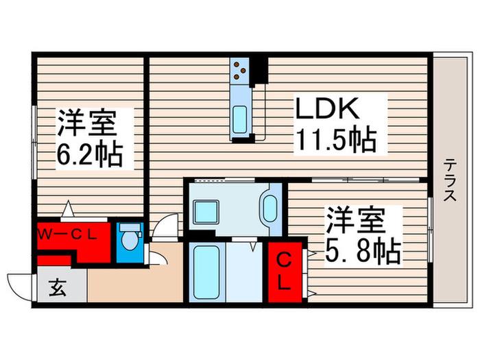 カーサドマーニ(2LDK/1階)の間取り写真