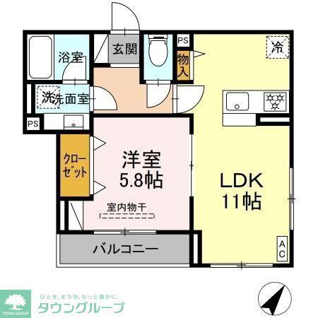 イヴレーア中町(1LDK/2階)の間取り写真