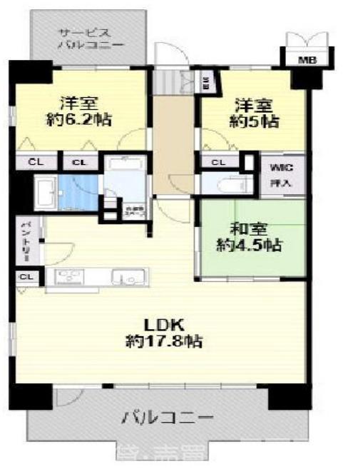 グランドパレス堺三国ヶ丘(3LDK/5階)の間取り写真