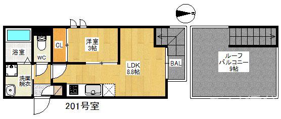 GRANDTIC 竹下 ME-RYI(1LDK/1階)の間取り写真