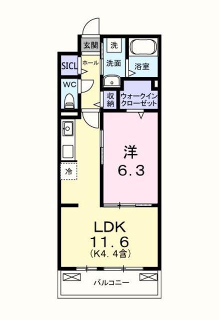 キー ウエスト(1LDK/1階)の間取り写真