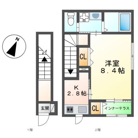 メゾンアイリス湘南II(1K/2階)の間取り写真