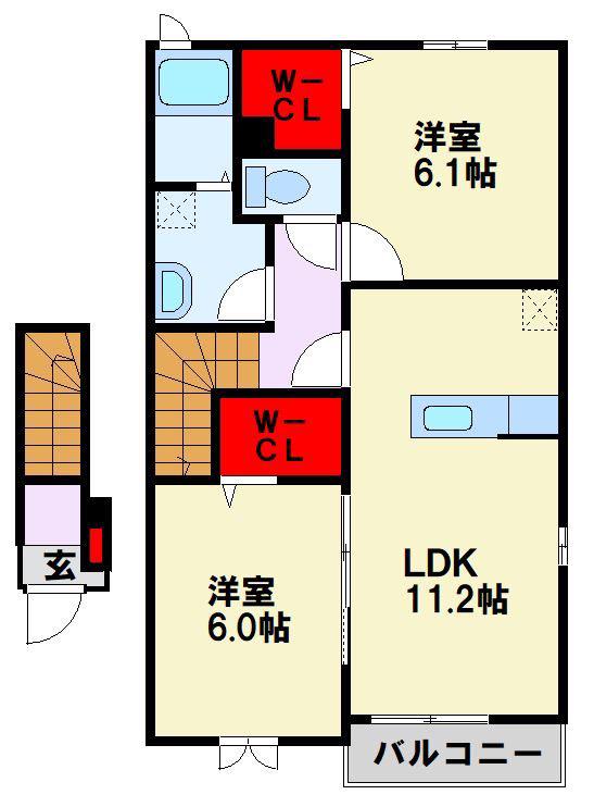 ピュアコート(2LDK/2階)の間取り写真