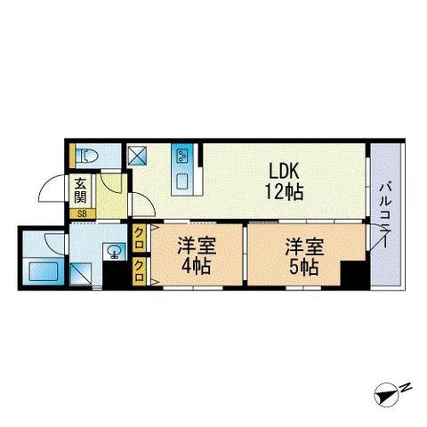 SCENA箱崎駅前(2LDK/3階)の間取り写真