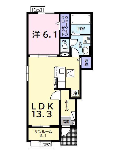 メゾンドショコラB(1LDK/1階)の間取り写真