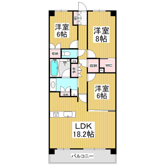 ラ・アトレレジデンス蟻ヶ崎台 西棟225(3LDK/2階)の間取り写真