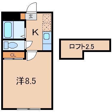 ミレニアムNAGAI(1K/2階)の間取り写真