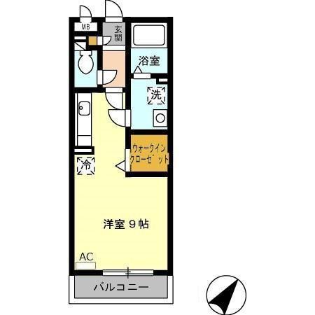 パークハイム C棟(ワンルーム/1階)の間取り写真