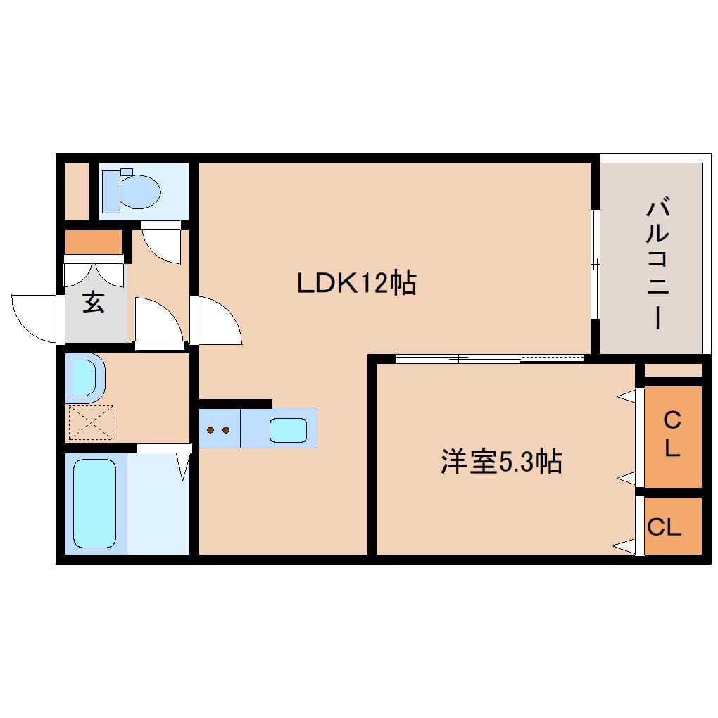 ジーメゾン大和高田(1LDK/1階)の間取り写真