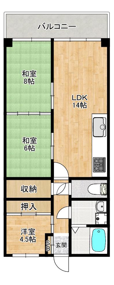 西道頓堀2号棟(3LDK/6階)の間取り写真