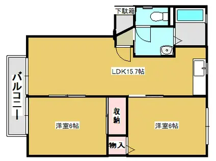 プレステージ華里  I(2LDK/2階)の間取り写真