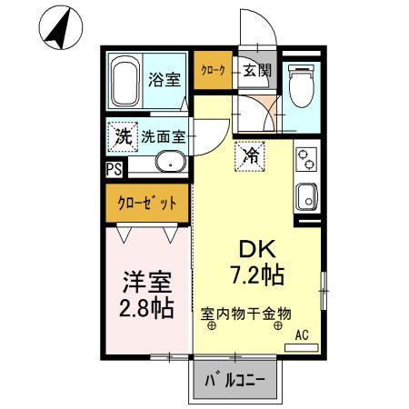 勝山AB(1DK/2階)の間取り写真