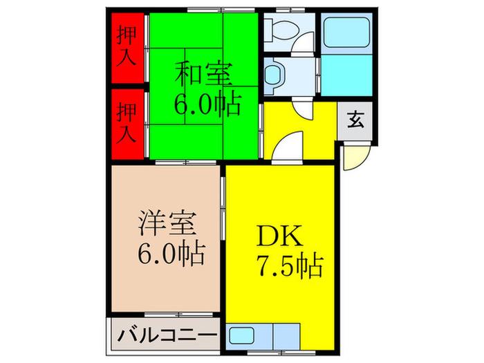 上穂ロイヤルハイツ(2DK/1階)の間取り写真