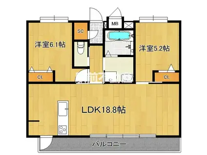  AZUR日吉町(2LDK/3階)の間取り写真