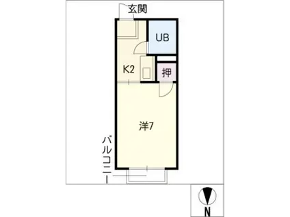 ドーミトリ前山B棟(1K/1階)の間取り写真