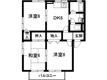 ハイカムール二本松(3DK/2階)の間取り写真