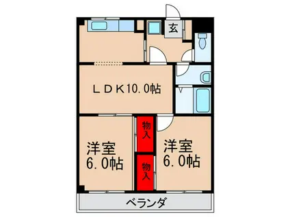 シャトーしむら(2LDK/4階)の間取り写真