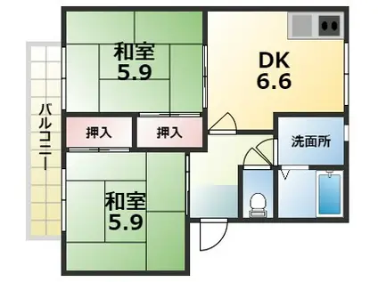 ツインハイムA(2DK/2階)の間取り写真