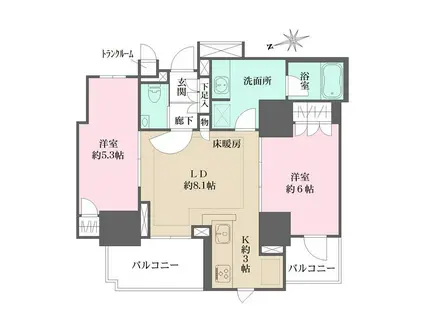ザ・パークハウス上野レジデンス(2LDK/4階)の間取り写真