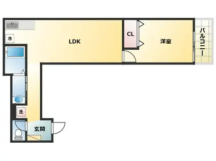プライム瓜破(1LDK/2階)の間取り写真