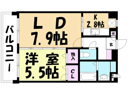 パインヒルズ志免(1LDK/5階)の間取り写真