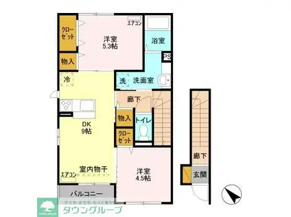 ペイサージュ宮前(2DK/2階)の間取り写真