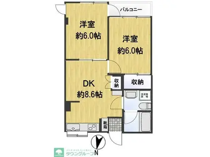 ハビタント51(2DK/2階)の間取り写真