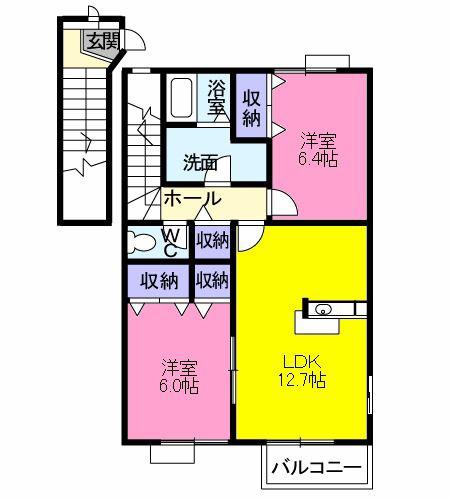 ウエスト ヴィル ヌーヴII(2LDK/2階)の間取り写真