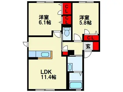 ヴェルドミールK  A棟(2LDK/1階)の間取り写真