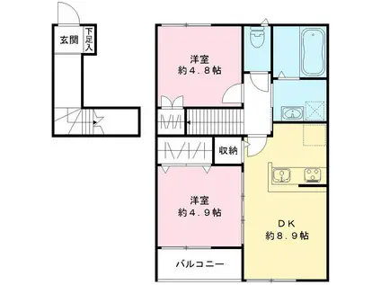 ハーバーコート神戸(2DK/1階)の間取り写真