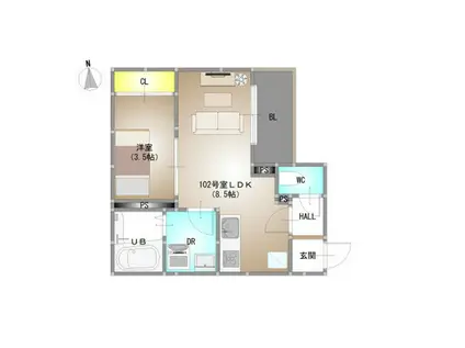 REGALEST TSUBAKI(1LDK/1階)の間取り写真