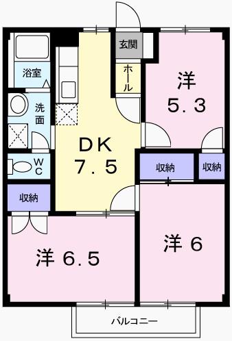 パレスイナバ(3DK/2階)の間取り写真