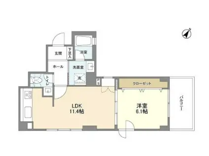 ルクレ日本橋蛎殻町(1LDK/3階)の間取り写真