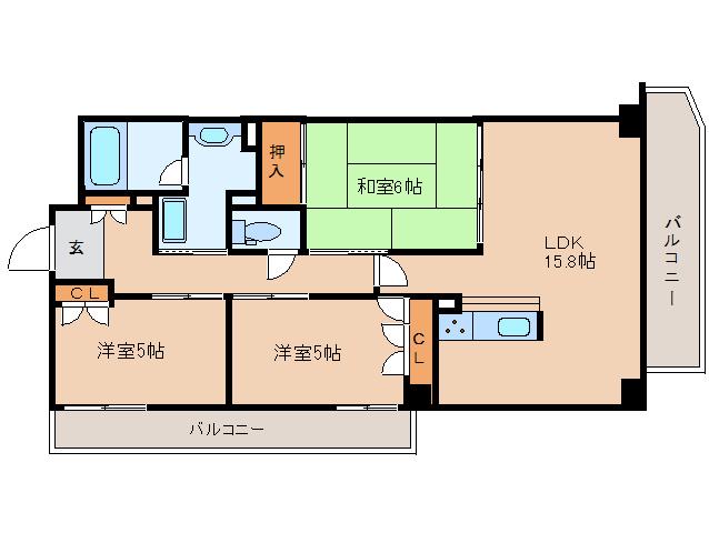 エクステージ東生駒(3LDK/4階)の間取り写真