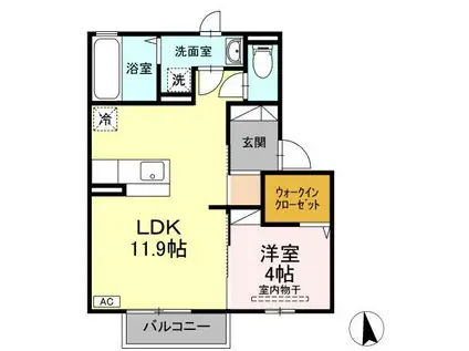 クレシエンドA(1LDK/2階)の間取り写真
