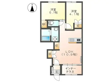 アンバーシャトーII(2LDK/1階)の間取り写真