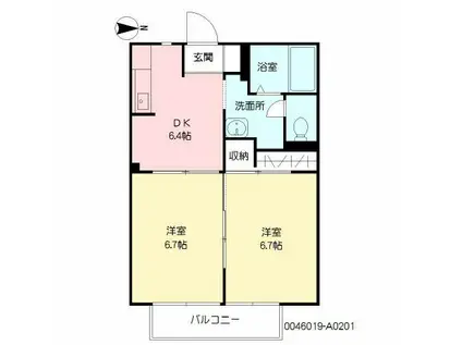 コーポてる(2DK/2階)の間取り写真