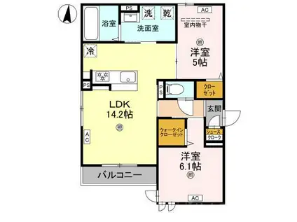 パサログランデ墨江イースト(2LDK/1階)の間取り写真