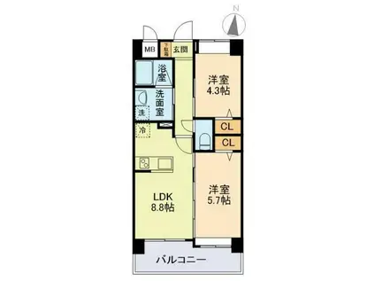 エムズマンション熊本北(2DK/10階)の間取り写真